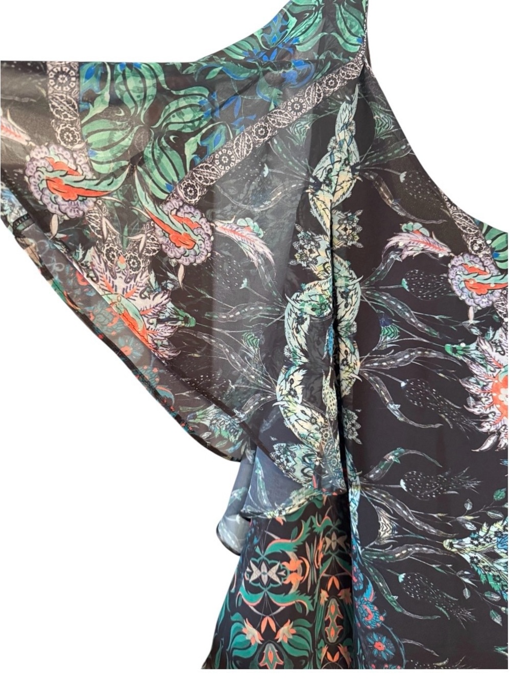 City Chic Dark Floral Chiffon Flutter Sleeve Embellished Blouse 1X - Picture 4 of 8
